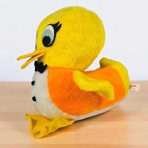 Vintage Douglas Cuddle Toy Duck Plush Orange Yellow Tuxedo Bowtie 1960s Retro